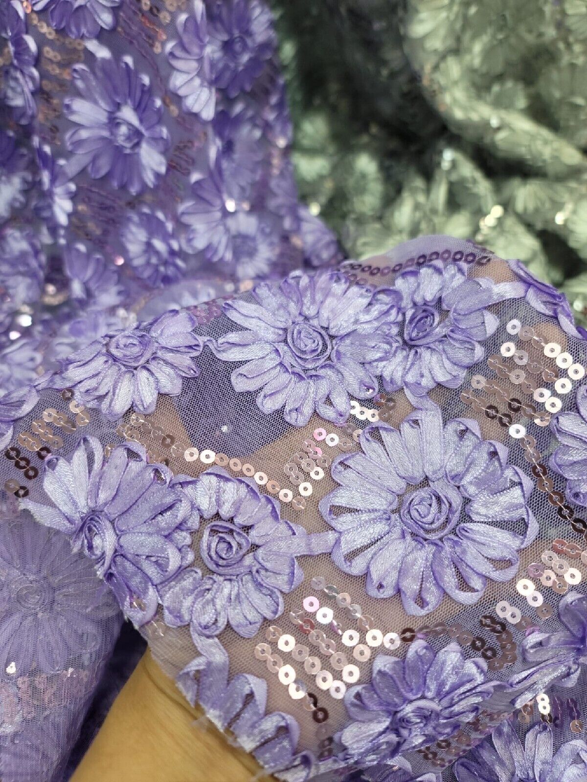 Lavender Lace Embroidery Ribbon Floral Sequins Quinceañera Fabric By the Yard - Elegant 54-Inch Width