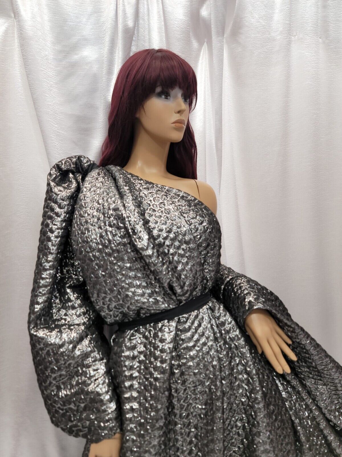 Dark Gray Brocade Textured Embossed Jacquard Fabric Sold By The Yard Gown Quinceañera Bridal