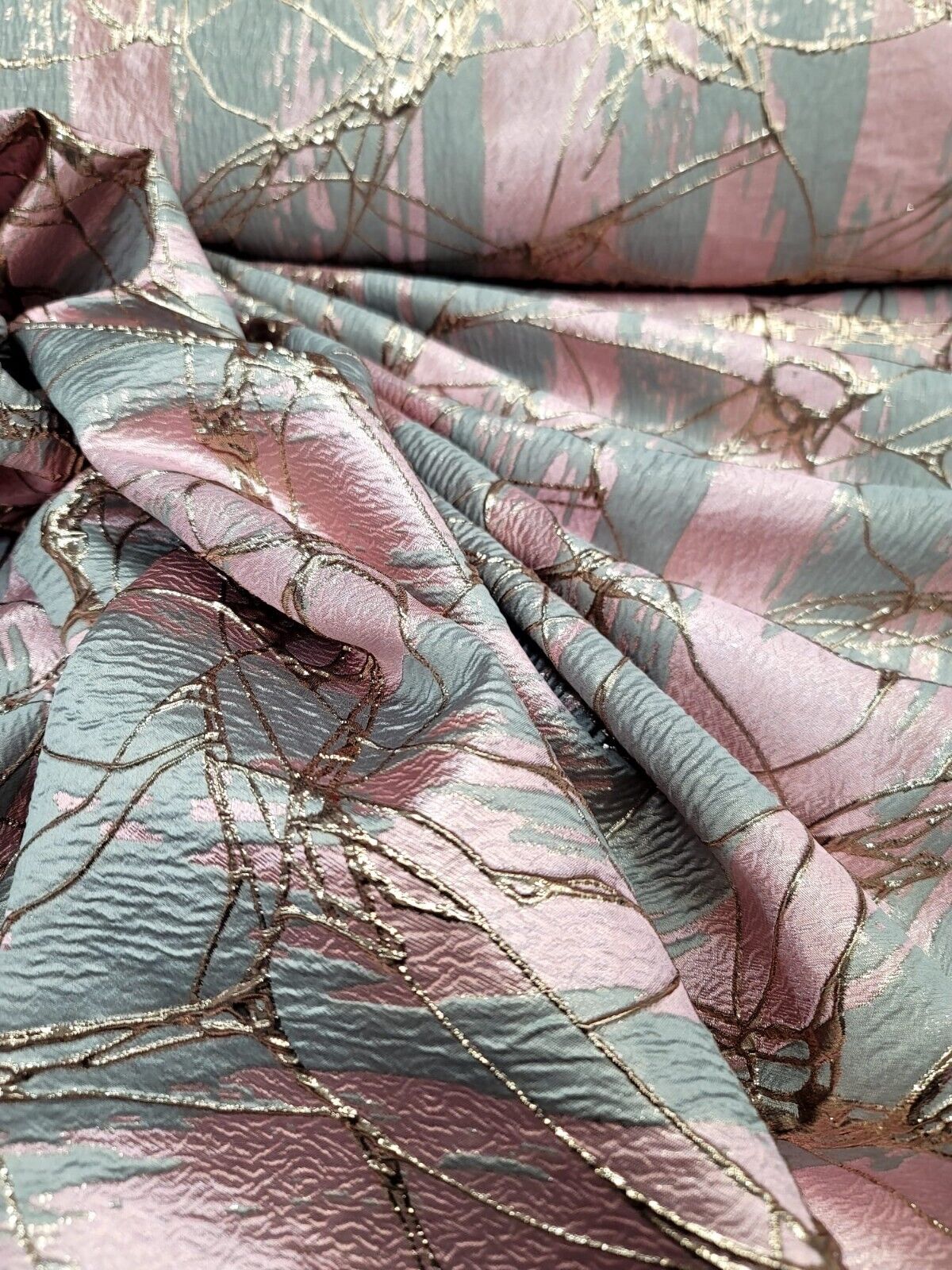 Gray Pink Rose and Gold Metallic Brocade Fabric - Sold by Yard - Perfect for Fashion, Upholstery, and Elegant Creations