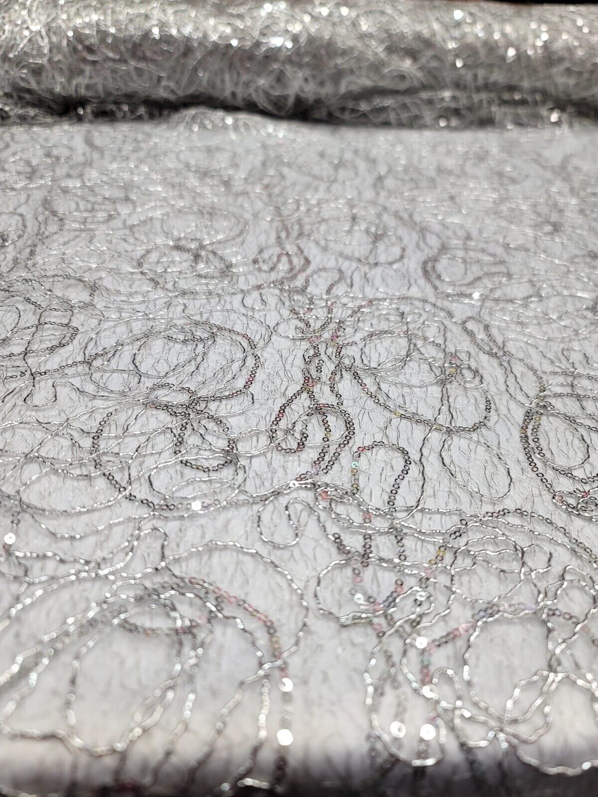 Spider Webs Silver Sequins Fabric By The Yard