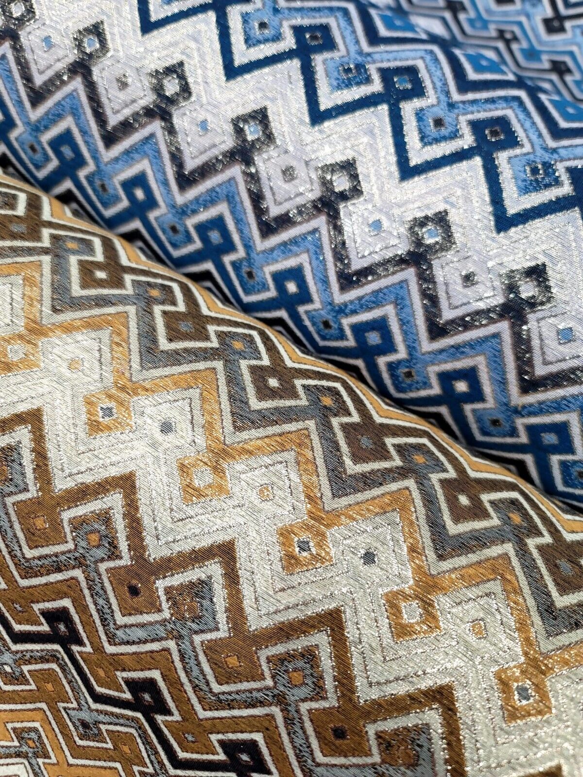 Gold Metallic Geometric Brocade Fabric - Sold by Yard - Perfect for Dressmaking, Upholstery, and High-End Creations
