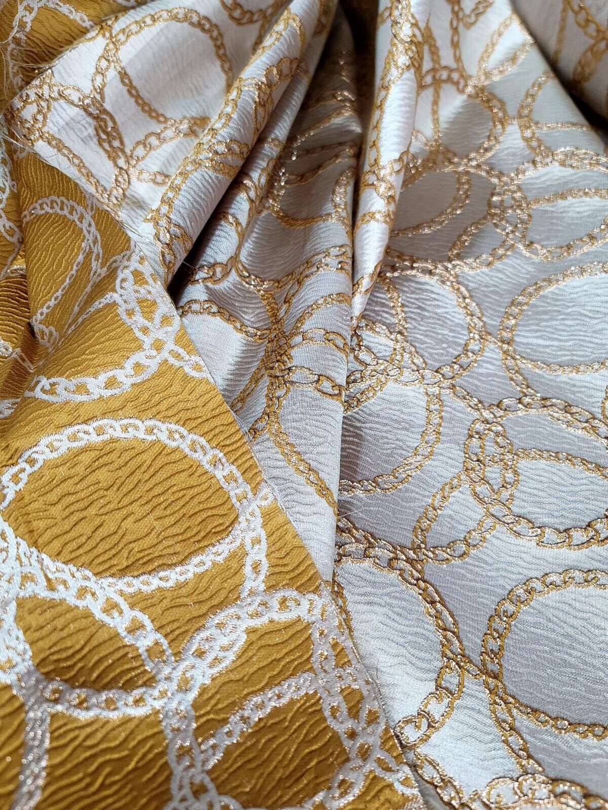 Champagne Gold Geometric Metallic Brocade Fabric - Sold By The Yard - Embossed (60” Width)