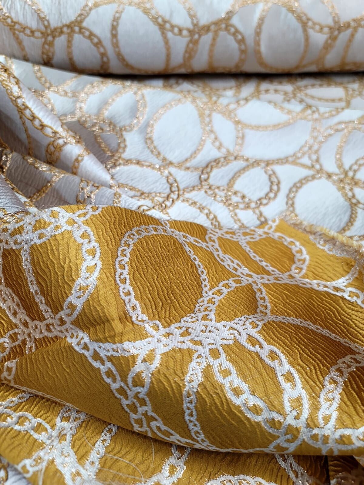Champagne Gold Geometric Metallic Brocade Fabric - Sold By The Yard - Embossed (60” Width)
