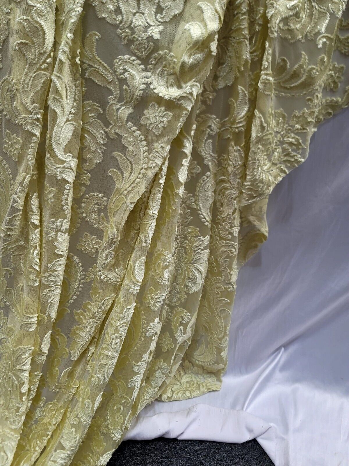 Embroidered Stretch Lace Apparel Fabric Sheer Floral Pale Yellow - 60" Widt