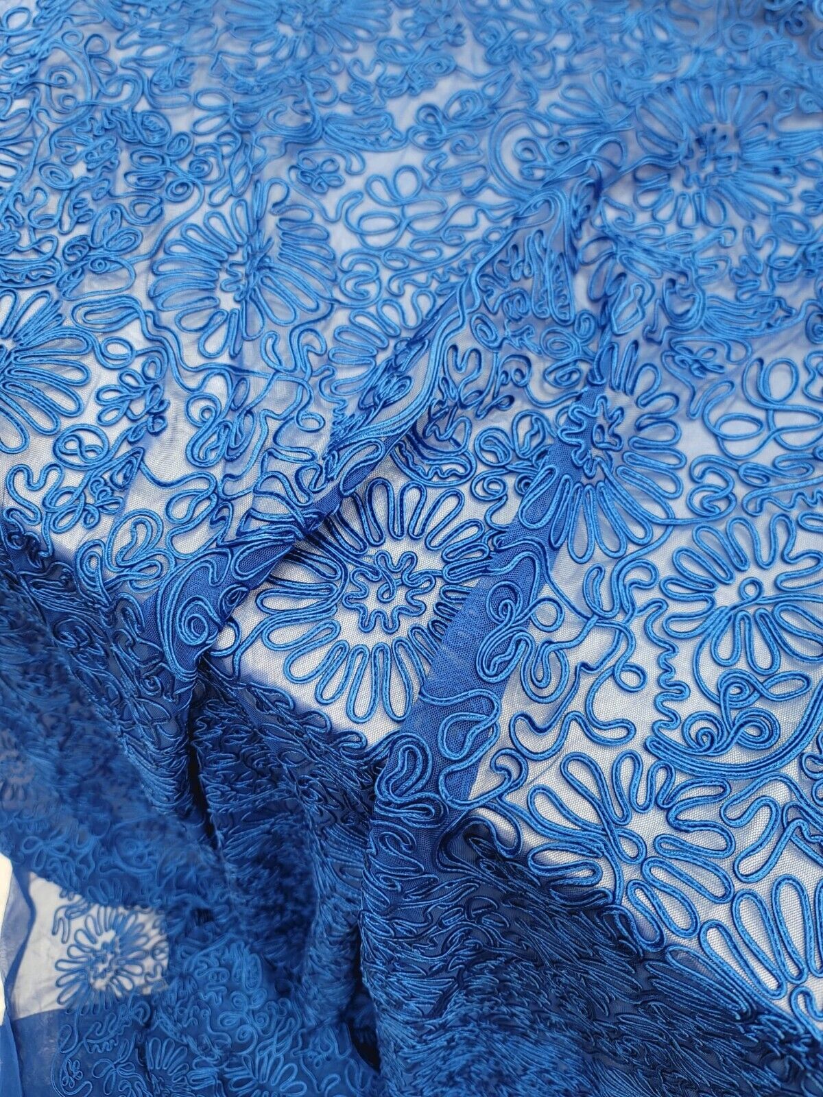 Royal Blue Lace Fabric - 56" Width - Sold by the Yard - Embroidery Cord Floral Flowers