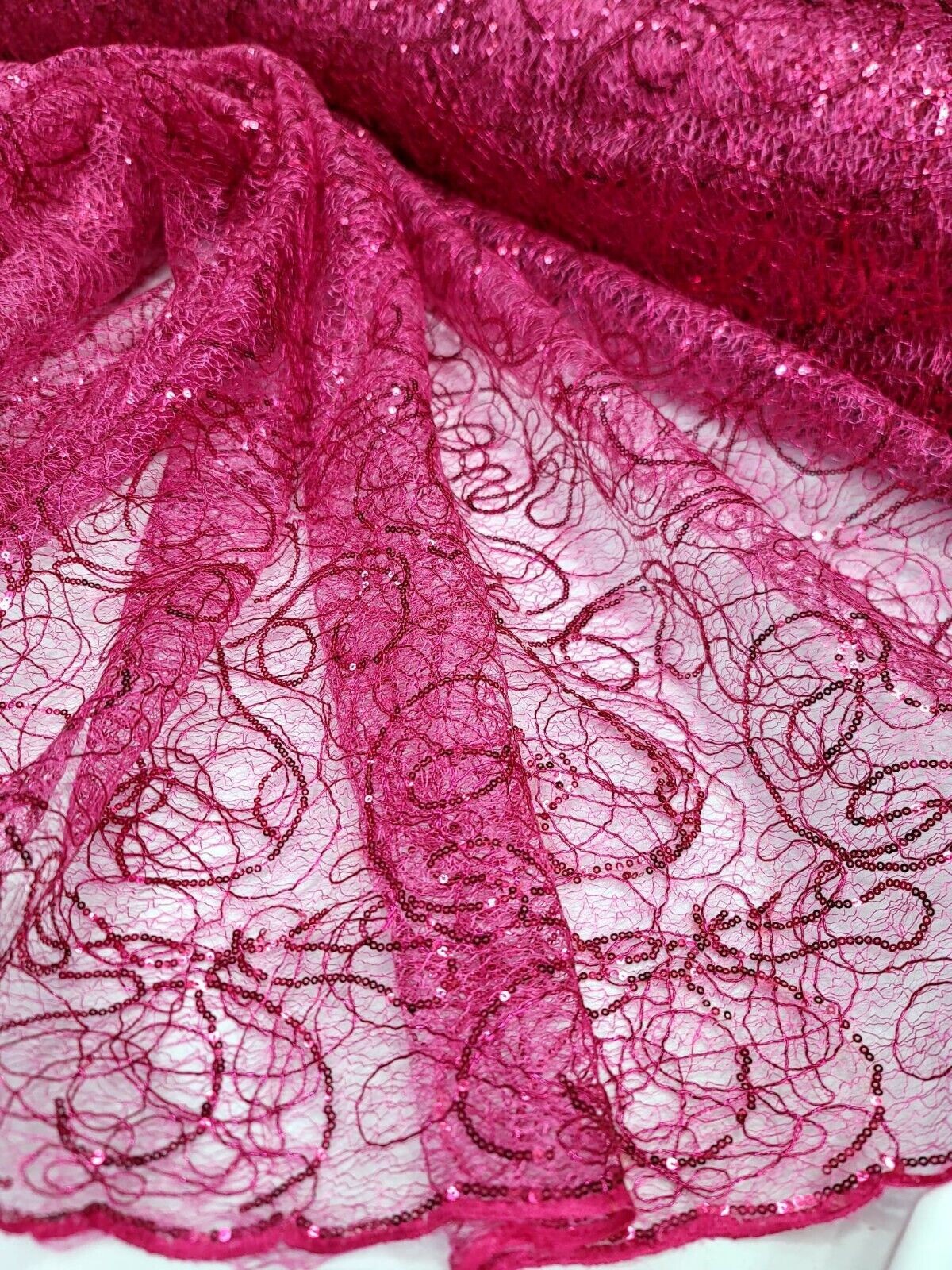 Spider Webs Fuchsia Sequins Fabric By The Yard
