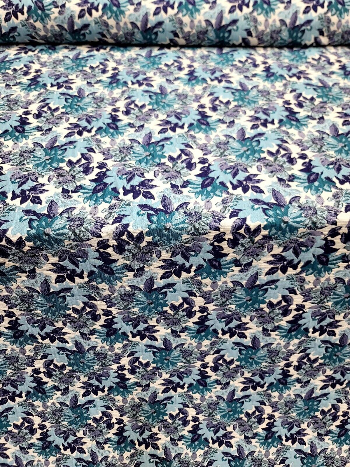 Purple Blue Brocade Flower Floral Fabric Sold By the Yard