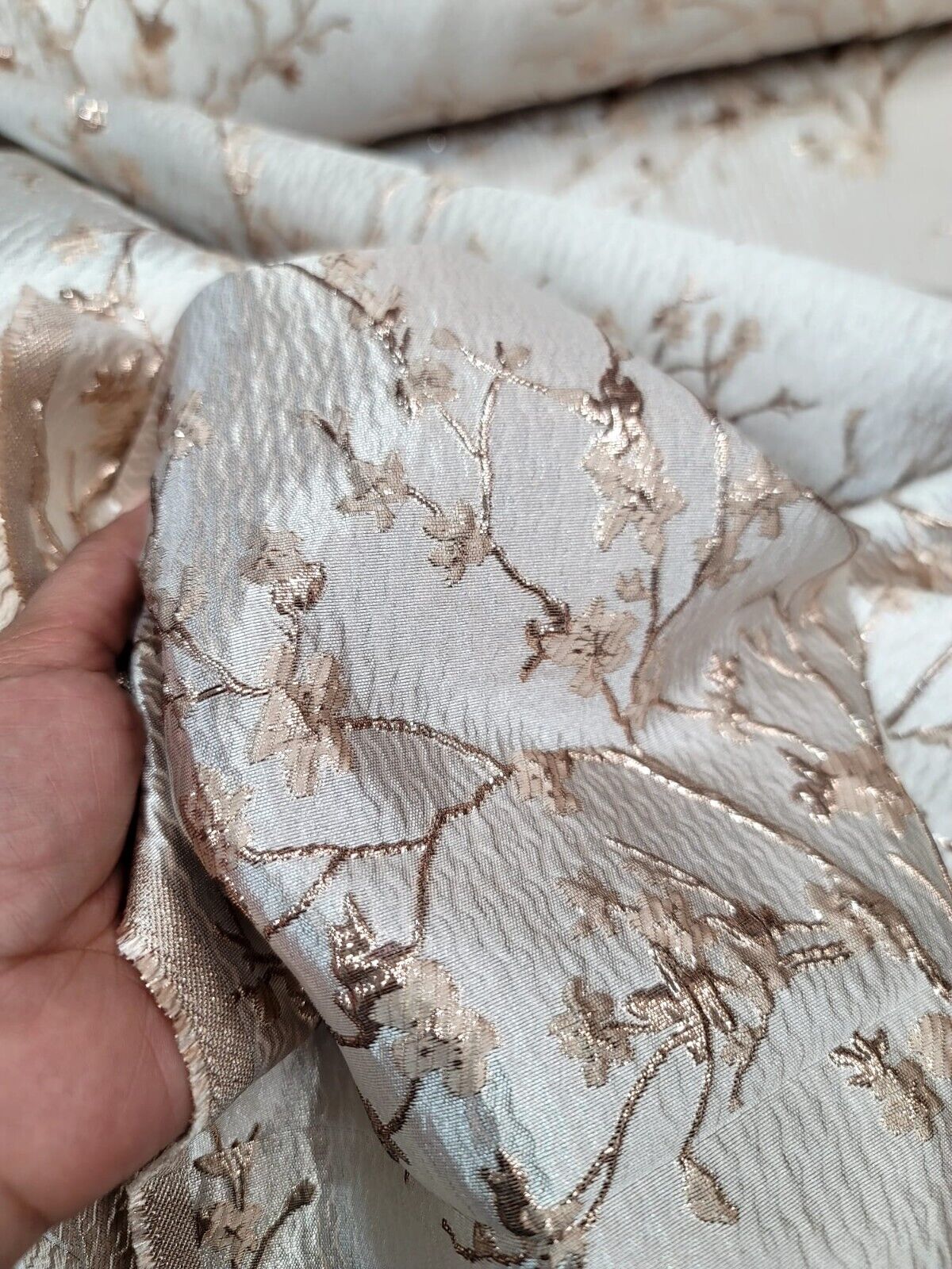 Rose Gold Brocade Jacquard Fabric Sold By The Yard Metallic Small Floral Fashion