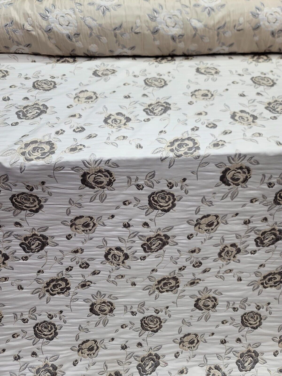 BEIGE GOLD Floral Brocade Fabric (60 in.) Sold By The Yard Embossed Flowers