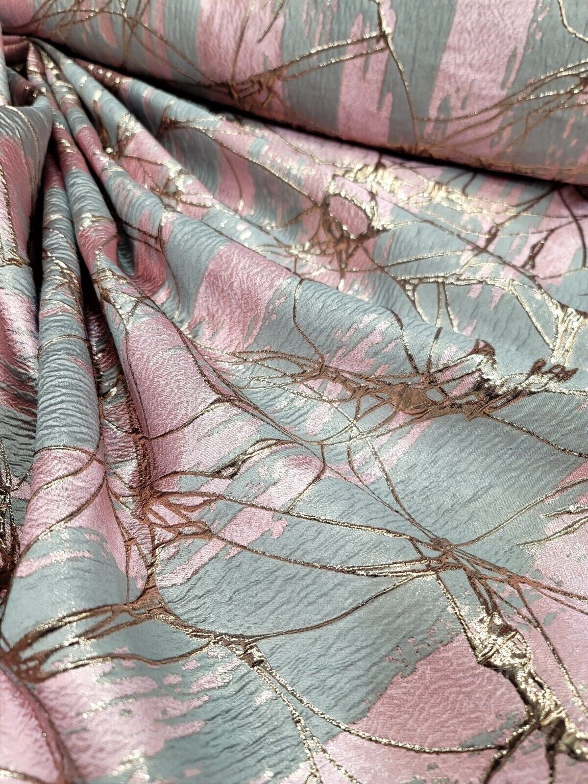 Gray Pink Rose and Gold Metallic Brocade Fabric - Sold by Yard - Perfect for Fashion, Upholstery, and Elegant Creations