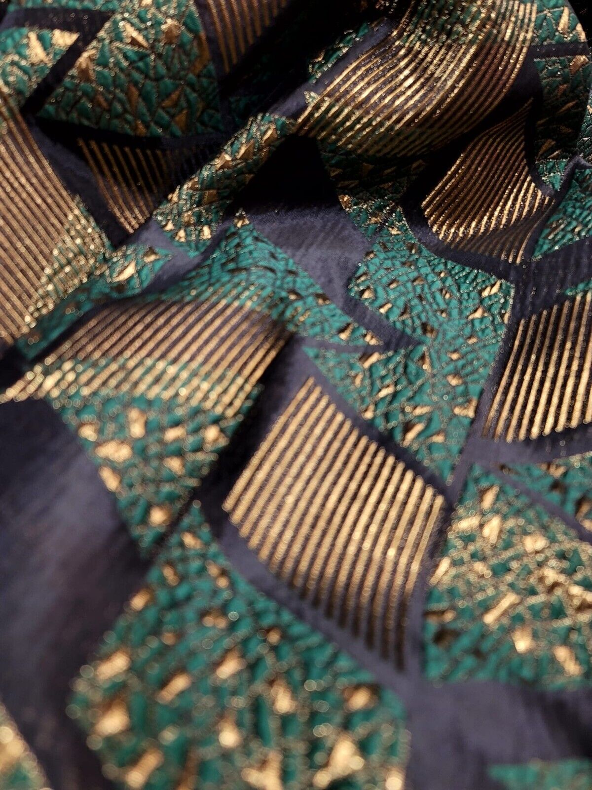 Green and Gold Metallic Geometric Brocade Fabric - 57" Width - Sold by Yard - Ideal for High-End Creations, Dressmaking, and Home Decor