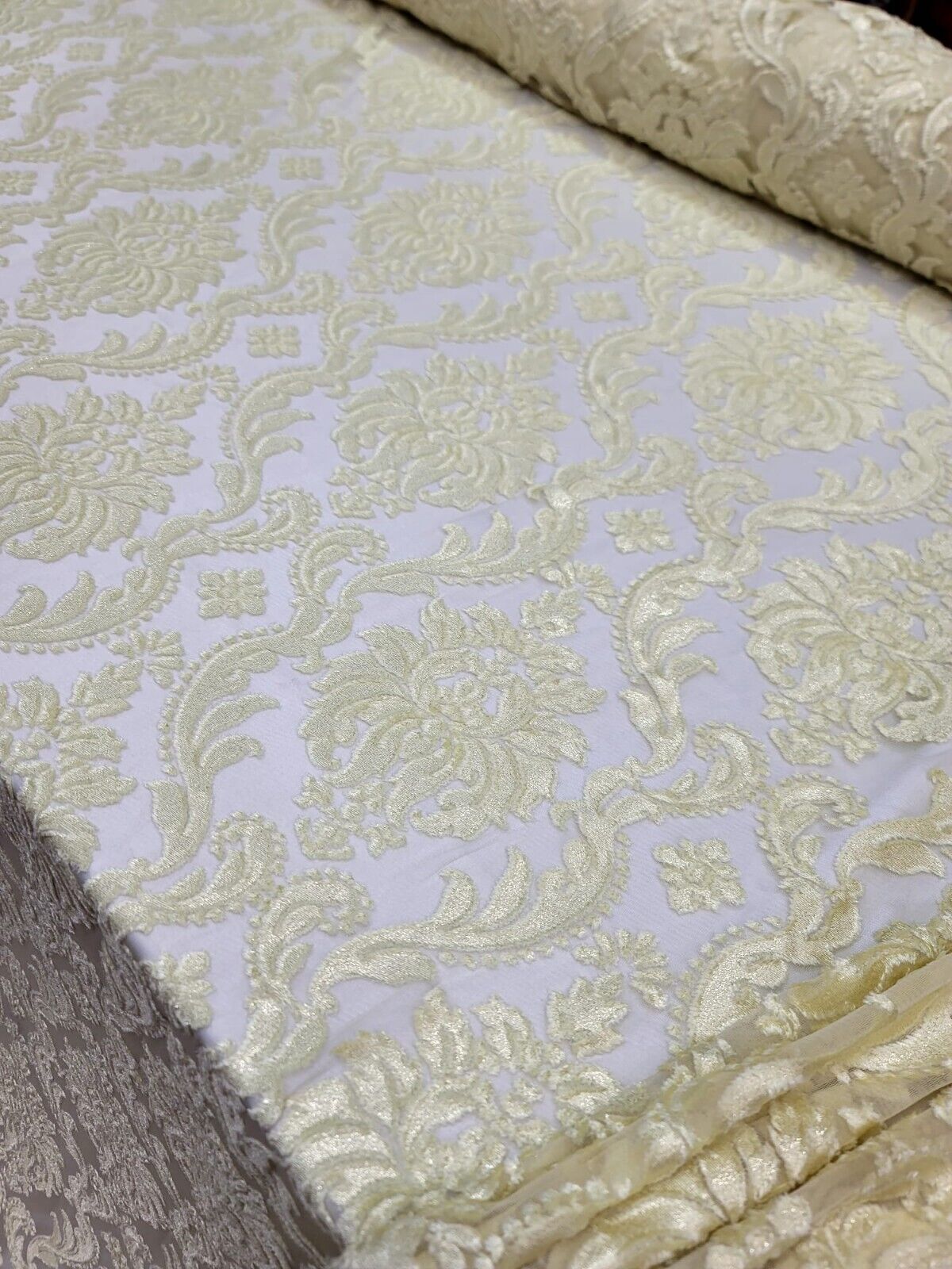 Embroidered Stretch Lace Apparel Fabric Sheer Floral Pale Yellow - 60" Widt