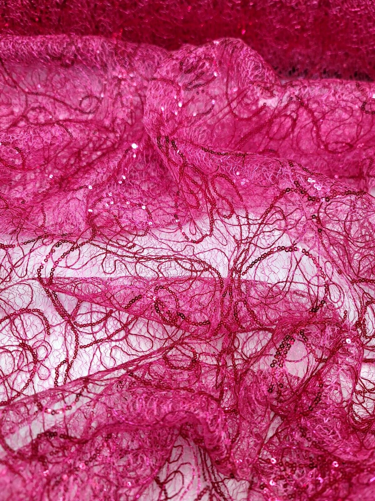 Spider Webs Fuchsia Sequins Fabric By The Yard