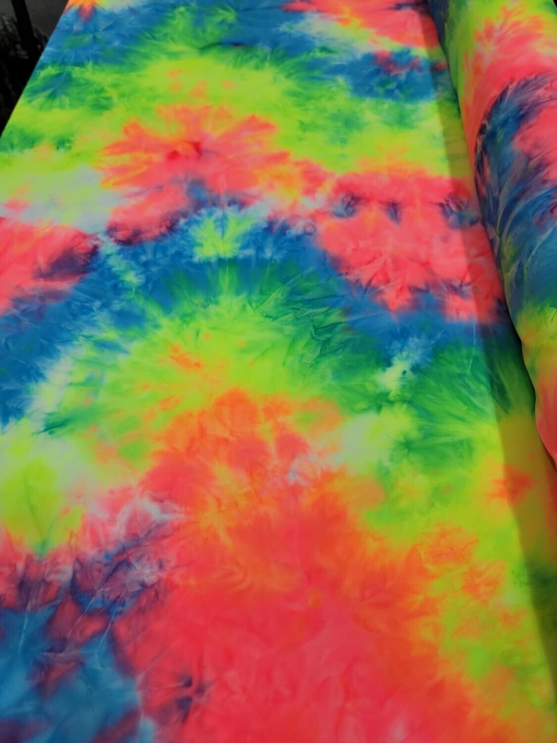 Multicolor Spandex Fabric - Sold by the Yard - Neon Tie Dye Yellow Blue Coral