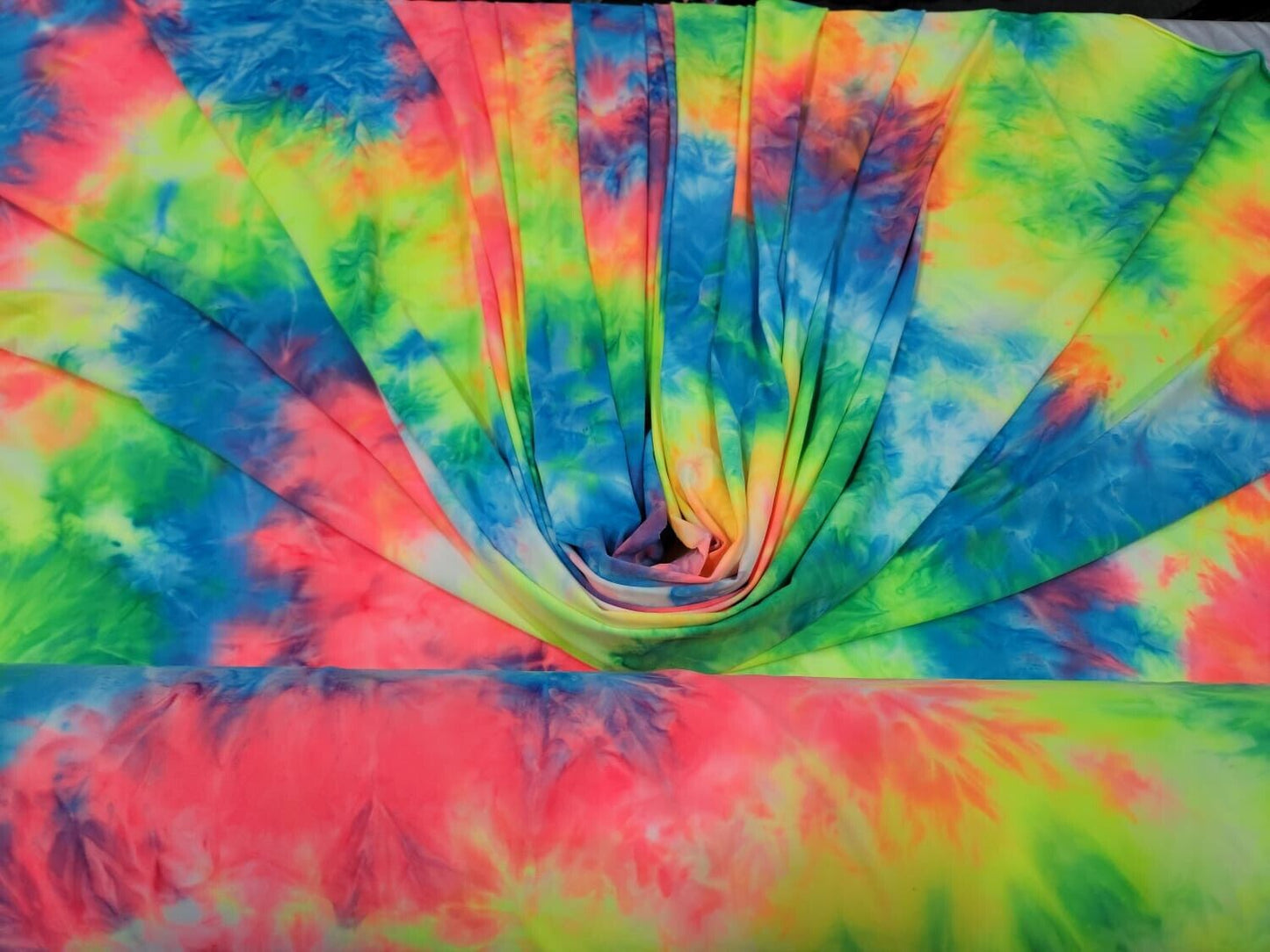 Multicolor Spandex Fabric - Sold by the Yard - Neon Tie Dye Yellow Blue Coral