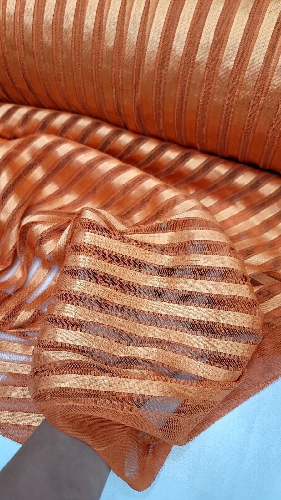 Orange Stretch Lace Fabric - 56" Width - Sold by the Yard - Striped Embroidery Ribbon