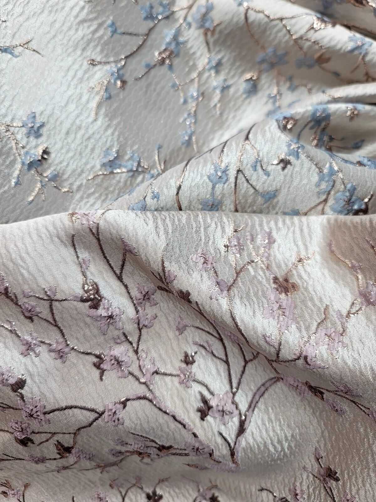 BABY BLUE GOLD Floral Brocade Fabric (60 in.) Sold By The Yard Small Flowers