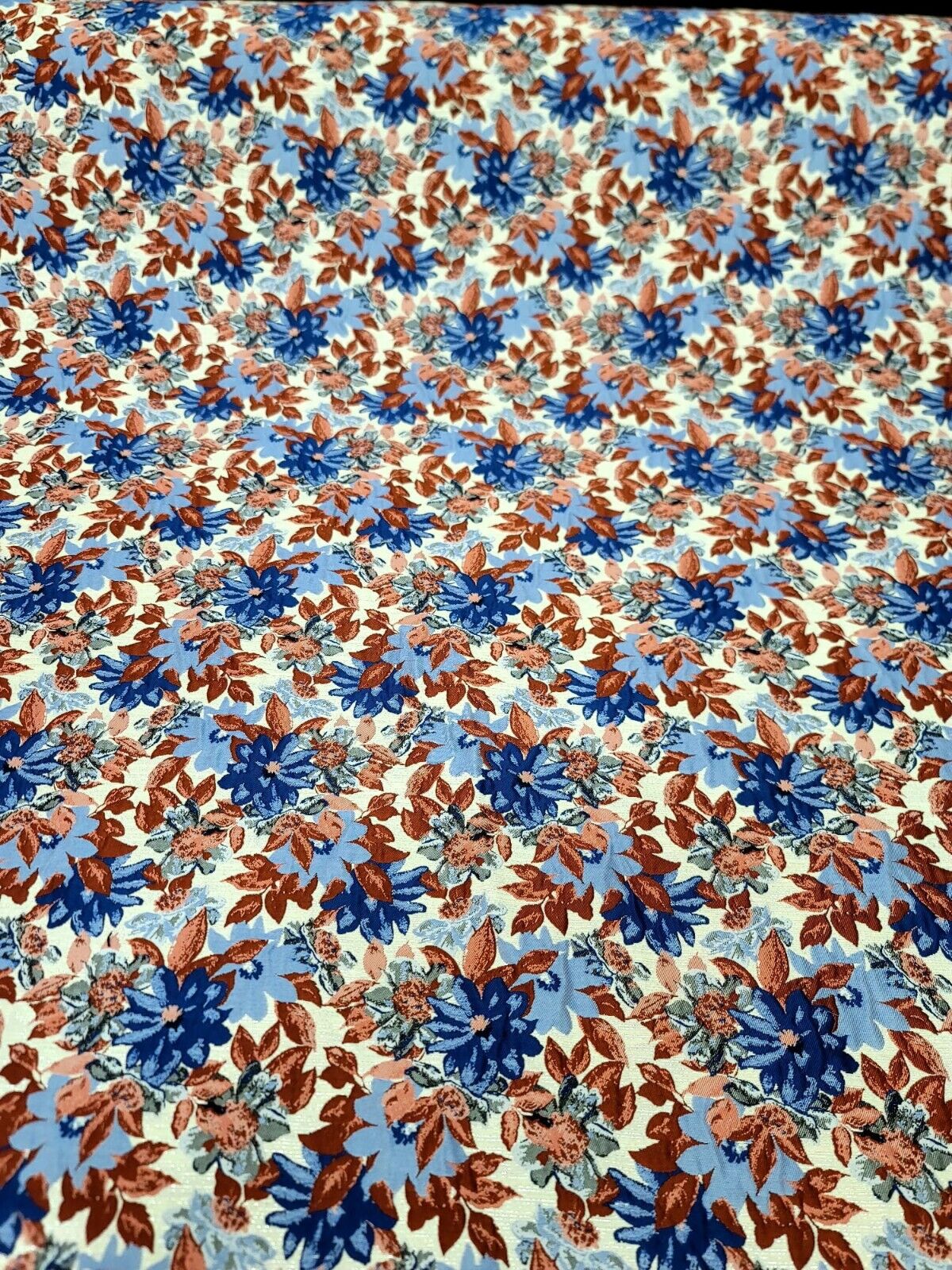 Blue Maroon Coral Floral Chenille Upholstery Brocade Fabric (54 inches) - Sold by the Yard