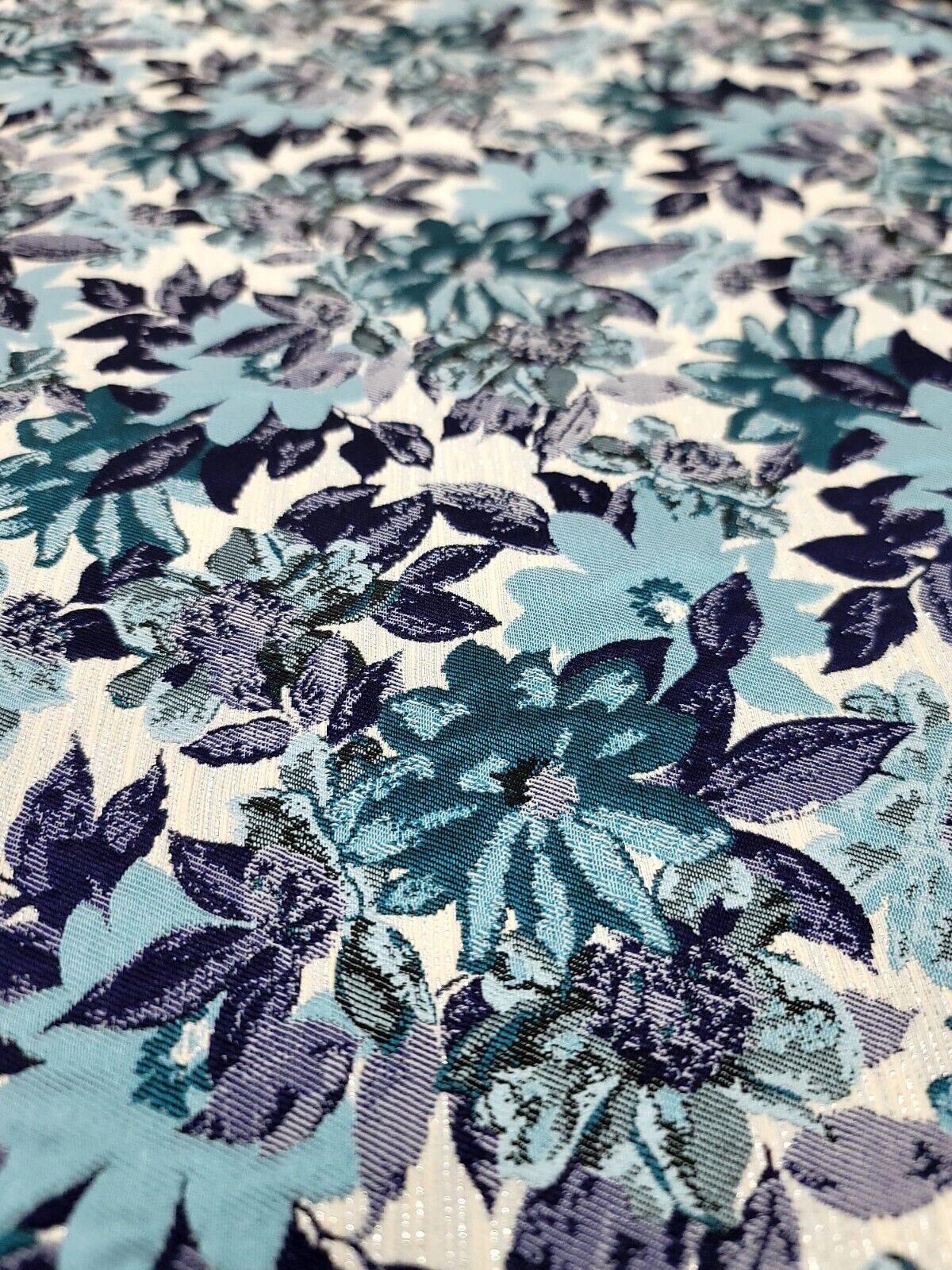 Purple Blue Brocade Flower Floral Fabric Sold By the Yard