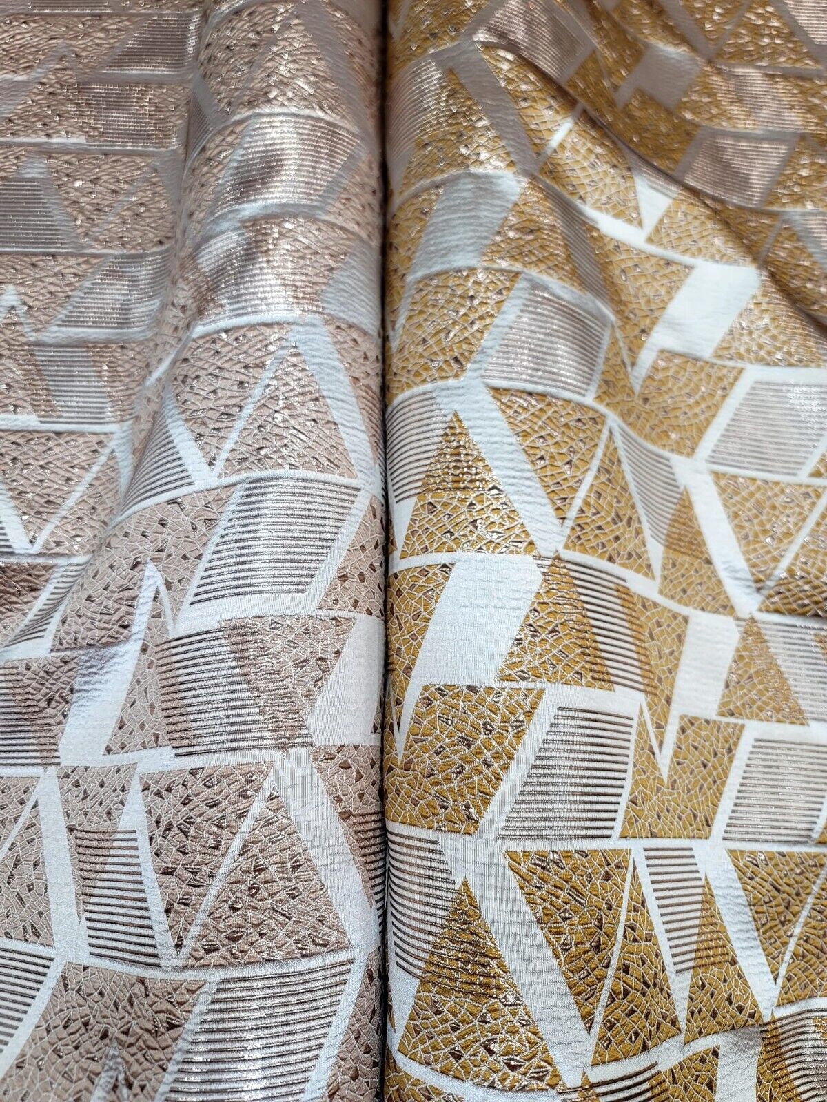 Fabric By Yard 58" W Gold Beige Geometric Brocade Metallic Jacquard Fashion