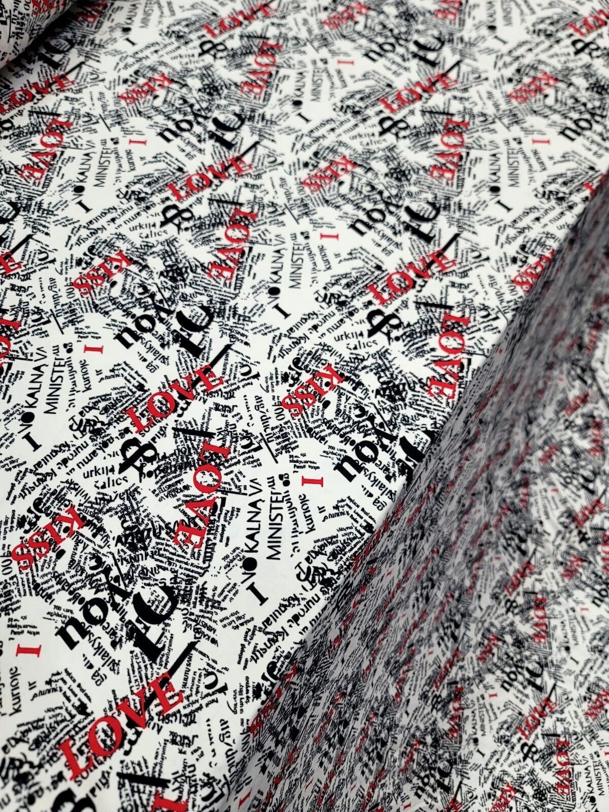 Rayon Jersey Spandex Knit Fabric by the Yard - Newspaper Love Kiss Print (60" Width)
