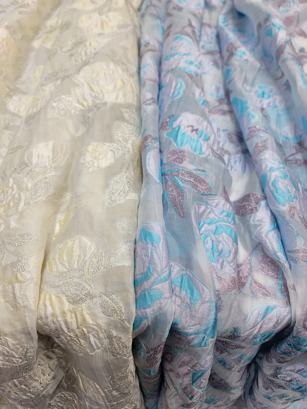 Floral Organza Brocade Fabric by the Yard - Elegant Lavender Blue, or Ivory Gold on White Organza - 60" Width