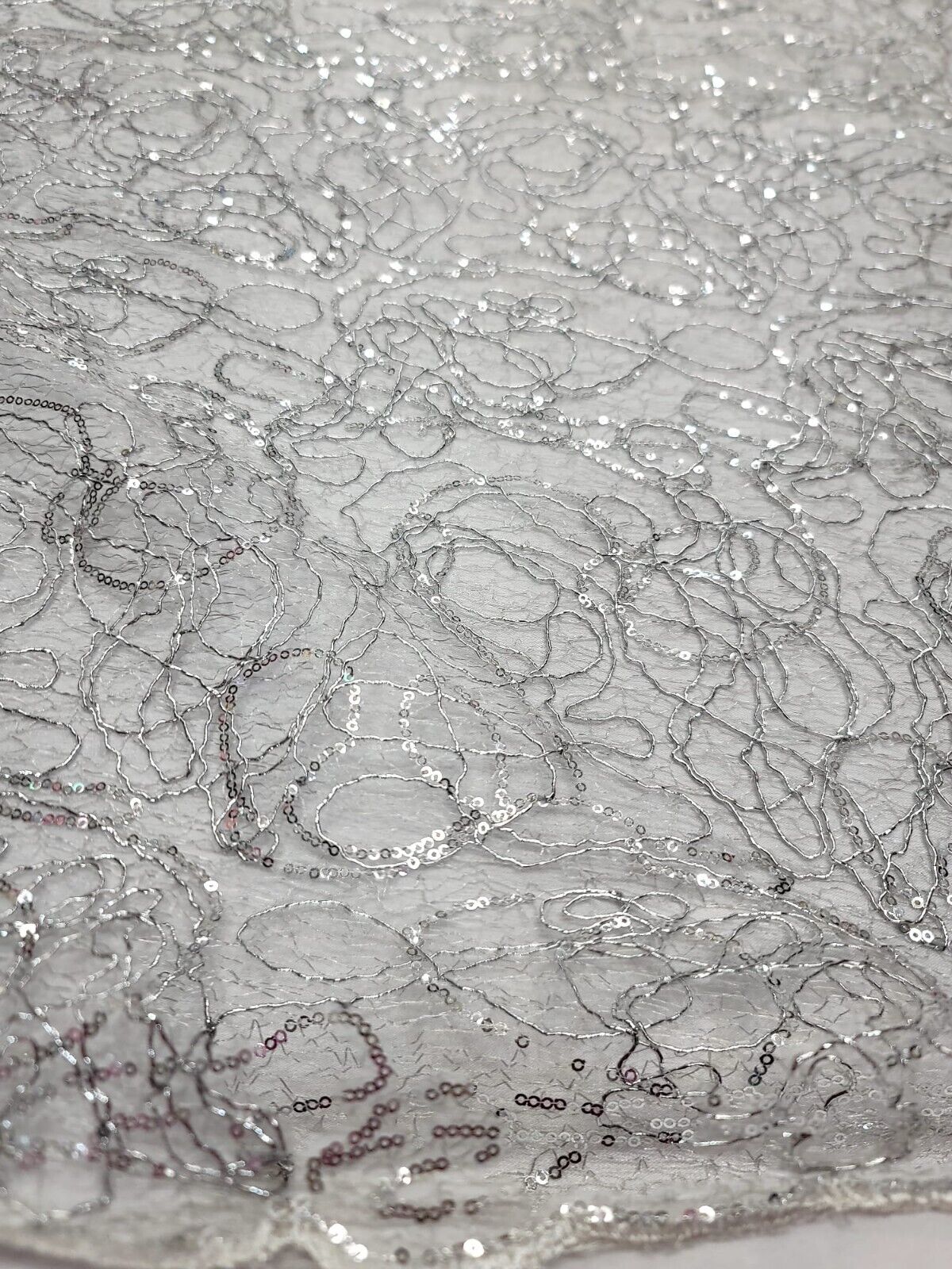 Spider Webs Silver Sequins Fabric By The Yard
