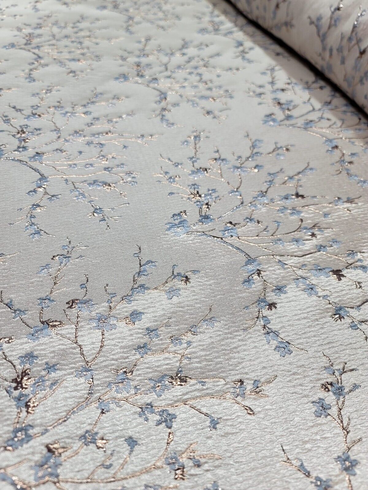 BABY BLUE GOLD Floral Brocade Fabric (60 in.) Sold By The Yard Small Flowers