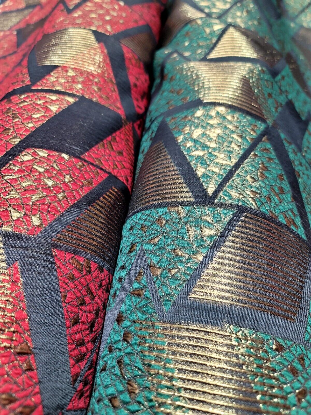 Green and Gold Metallic Geometric Brocade Fabric - 57" Width - Sold by Yard - Ideal for High-End Creations, Dressmaking, and Home Decor