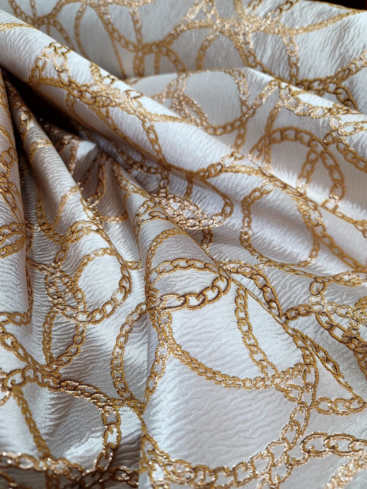 Champagne Gold Geometric Metallic Brocade Fabric - Sold By The Yard - Embossed (60” Width)