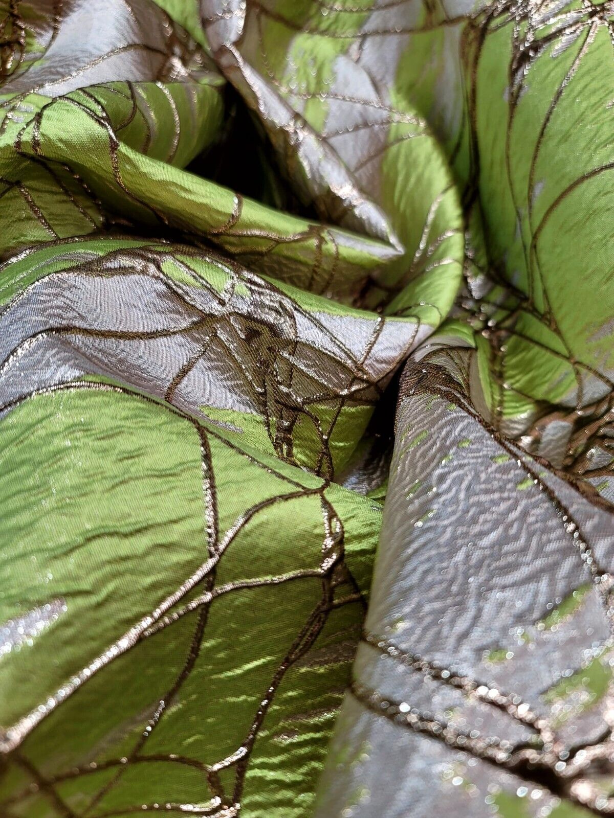 Light Green and Gold Beige Metallic Brocade Fabric - Sold by Yard - Perfect for Fashion, Upholstery, and Elegant Creations