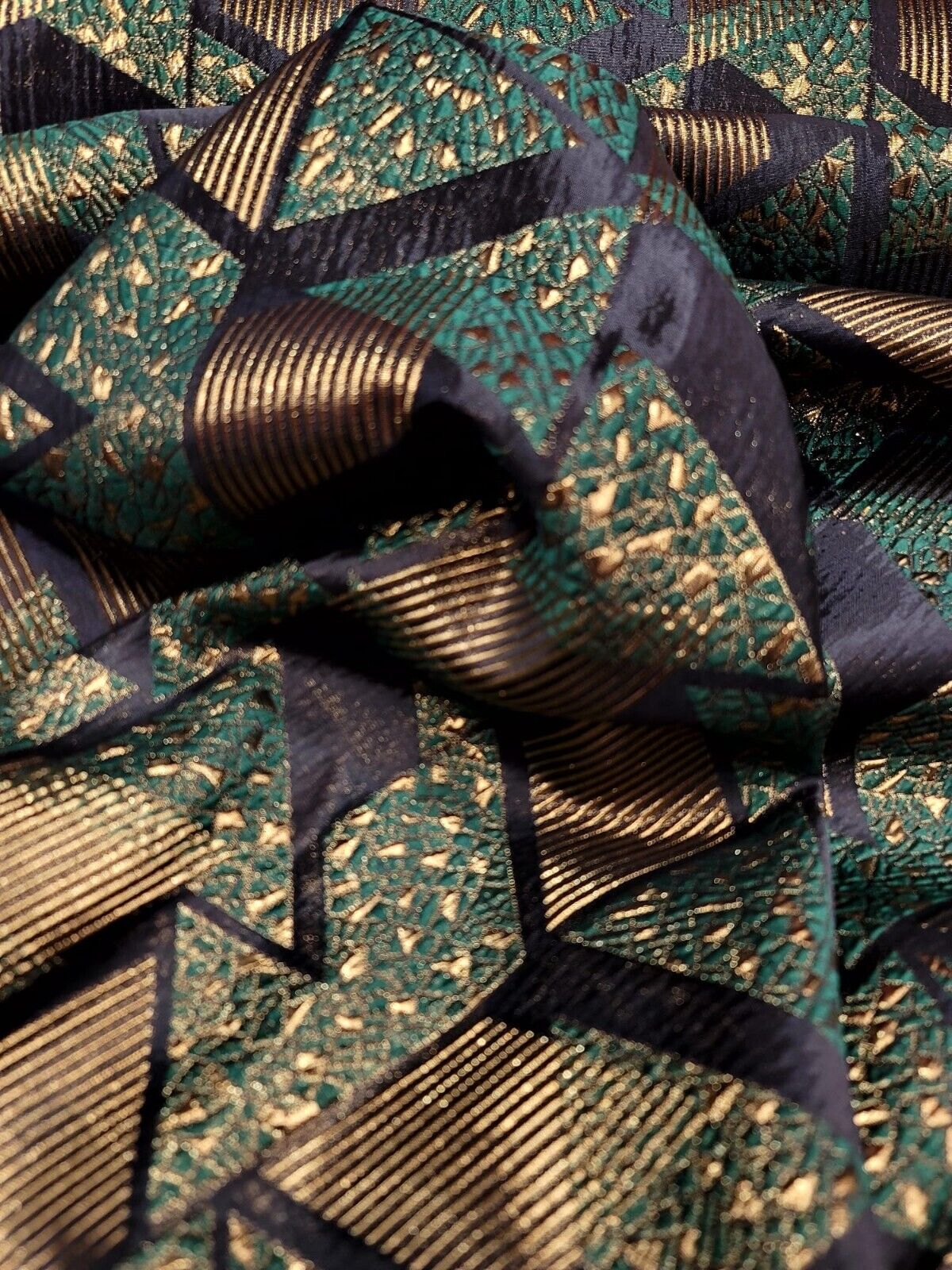 Green and Gold Metallic Geometric Brocade Fabric - 57" Width - Sold by Yard - Ideal for High-End Creations, Dressmaking, and Home Decor
