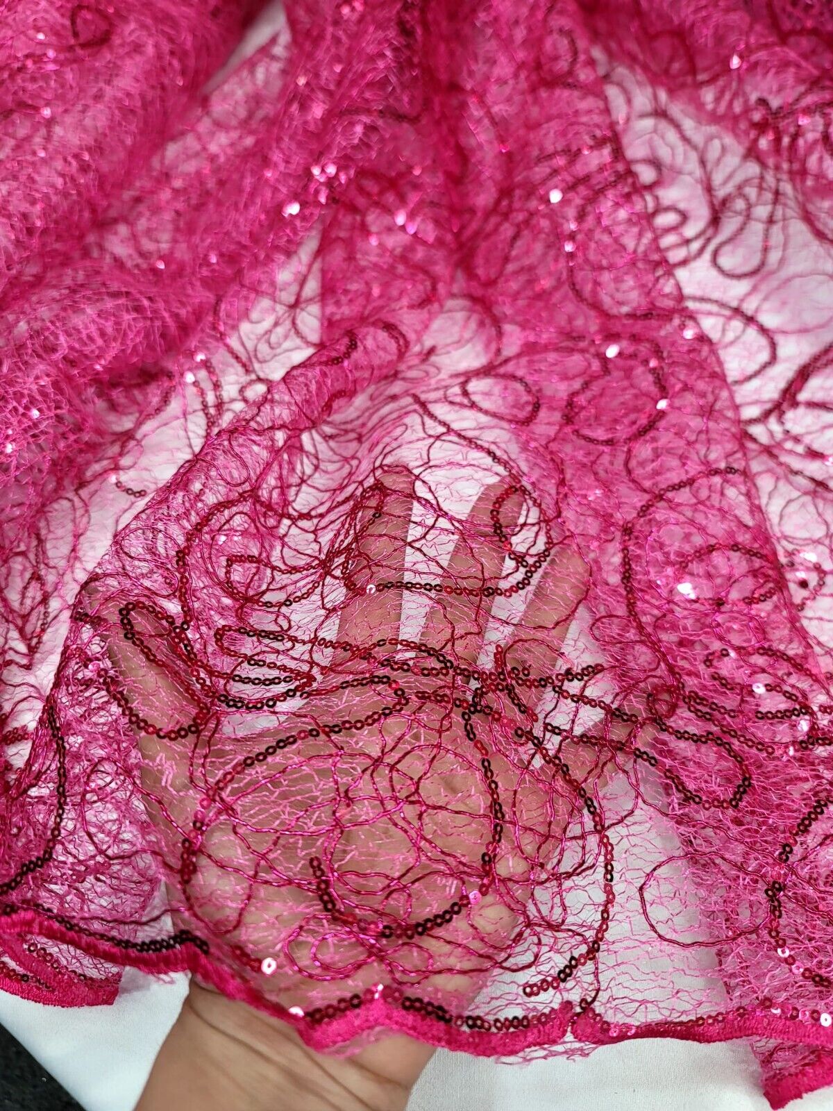 Spider Webs Fuchsia Sequins Fabric By The Yard