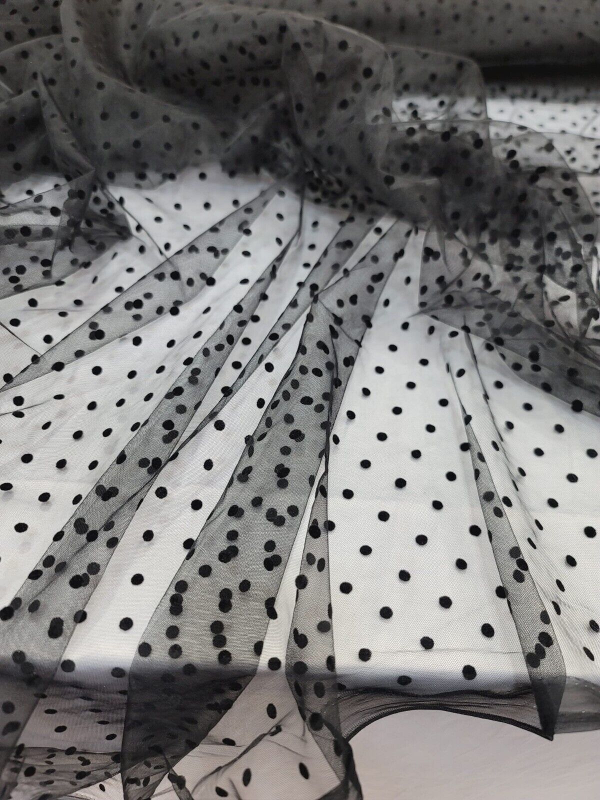 Black Tulle Mesh Fabric Sold By The Yard Black Velvet Polka-dot For Dress