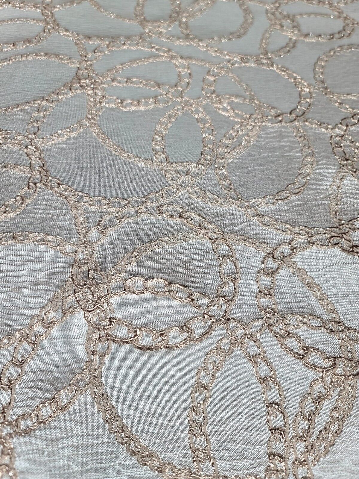 Beige and Hunter Green and Gold Brocade Fabric with Gold Metallic Chain Geometric Pattern - Sold by Yard - Perfect for Fashion, Home Decor, and Elegant Creations