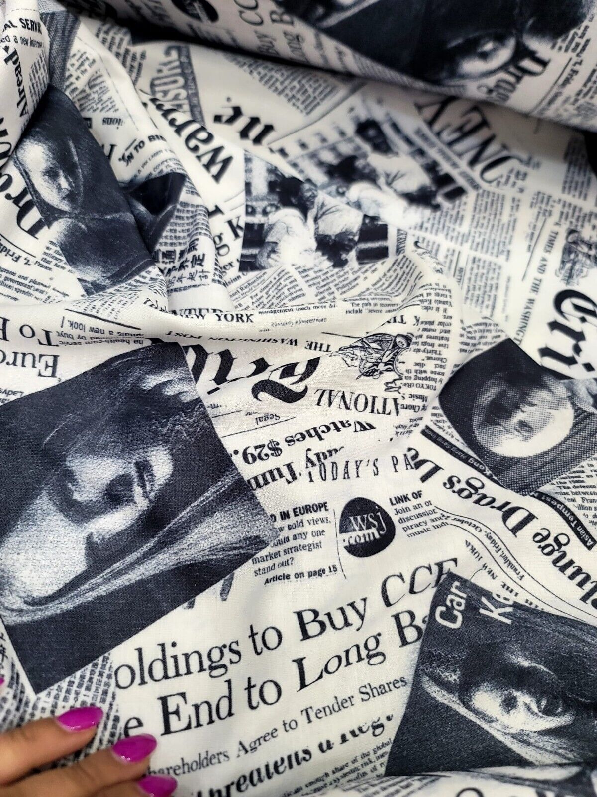 Newspaper Weekly Newsprint Cotton Fabric - Black and White - Sold by the Yard