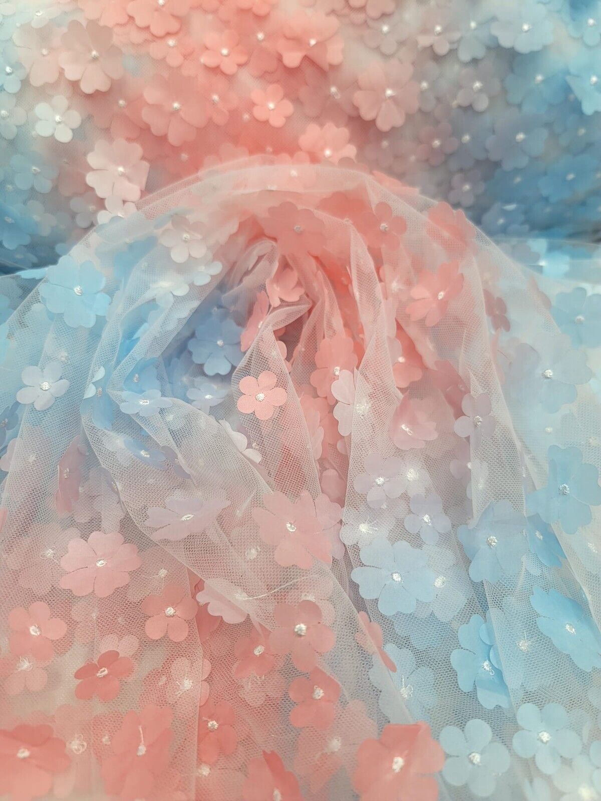 Multicolor Lace 3d FlowersFloral Flowers Fabric By The Yard Coral Blue For Dress