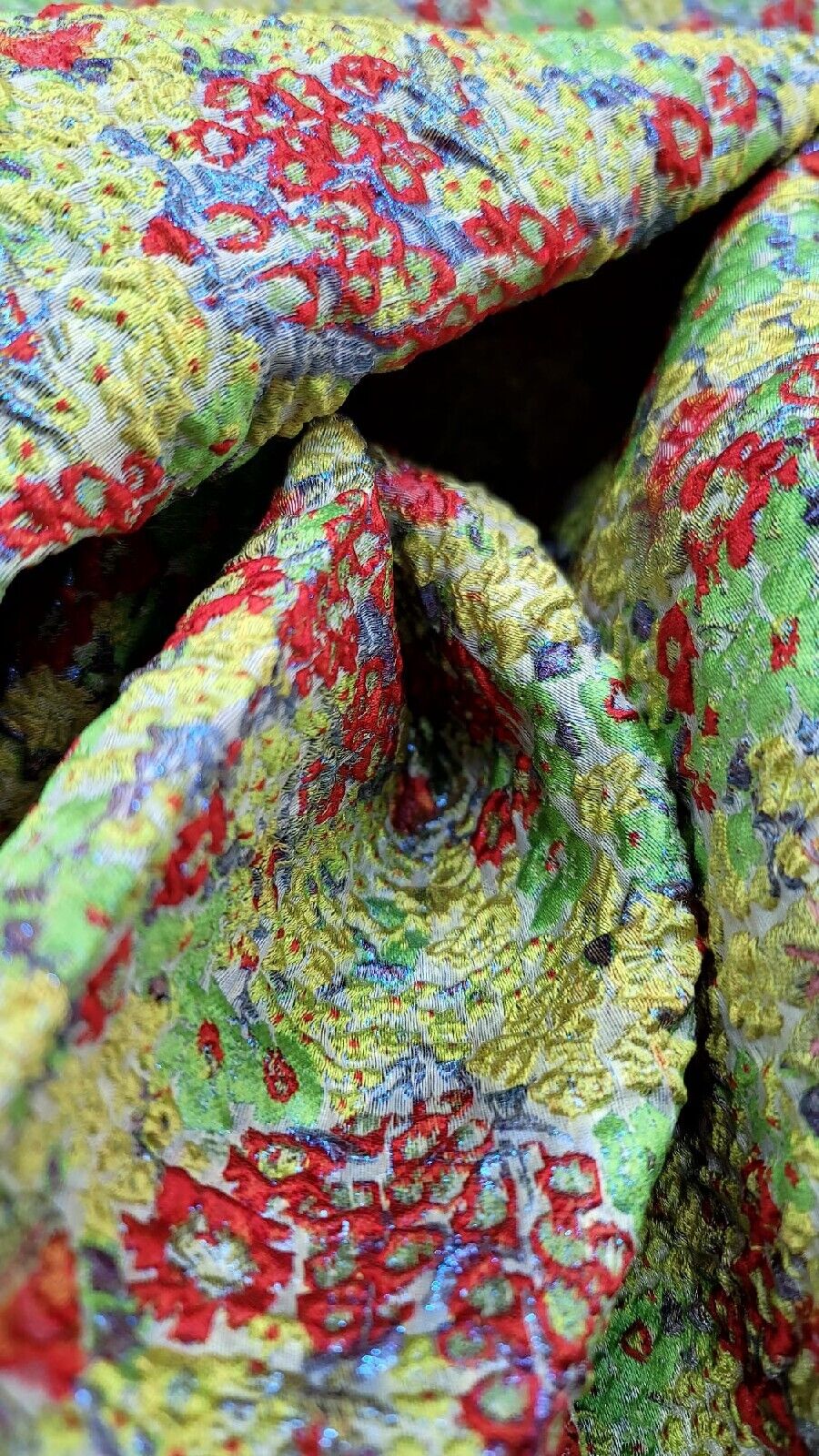 Green Brocade Red Blue Floral Jacquard Fabric - Sold By The Yard - Floral Embossed Prom Fabric (50” Width)