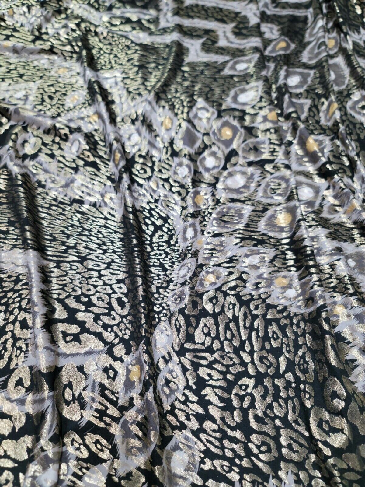 Gold Black Animal Print Shiny Finish Milliskin Nylon Spandex 4 Way Stretch Fabric by the Yard