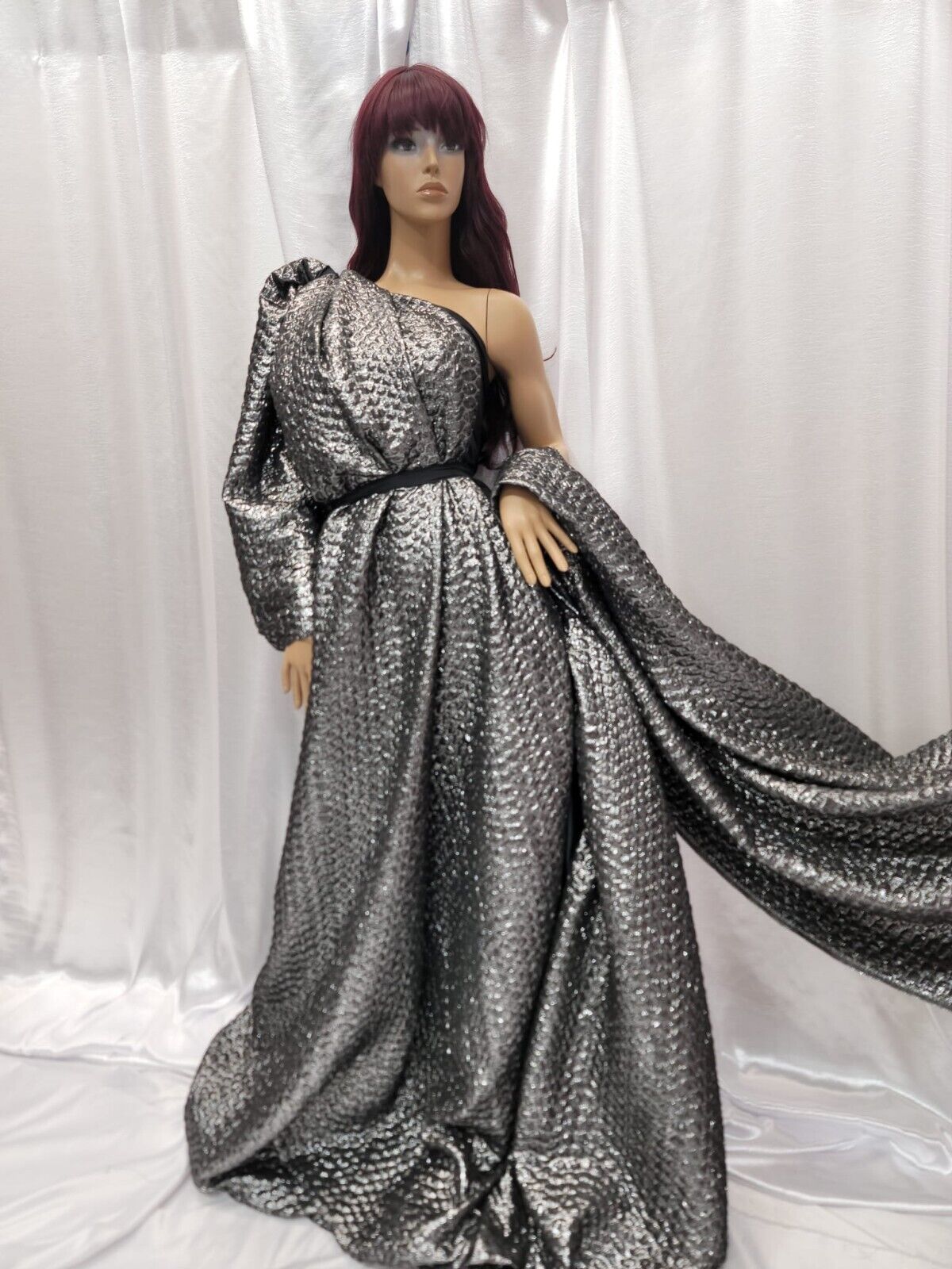 Dark Gray Brocade Textured Embossed Jacquard Fabric Sold By The Yard Gown Quinceañera Bridal