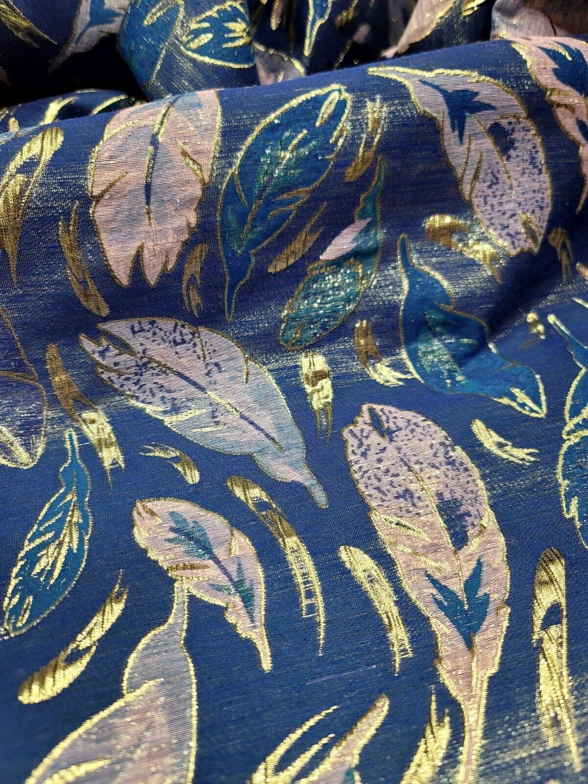 Feathers Teal Lavender Royal Blue Brocade Fabric - Sold By The Yard - Embossed Dress (60” Width)