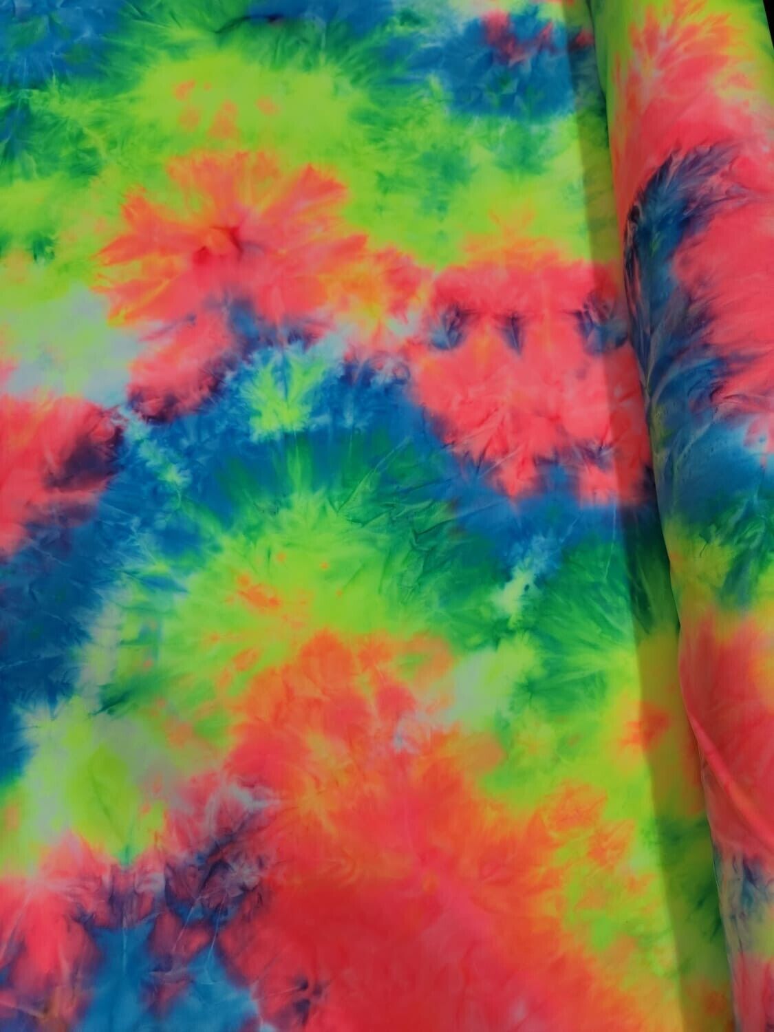 Multicolor Spandex Fabric - Sold by the Yard - Neon Tie Dye Yellow Blue Coral