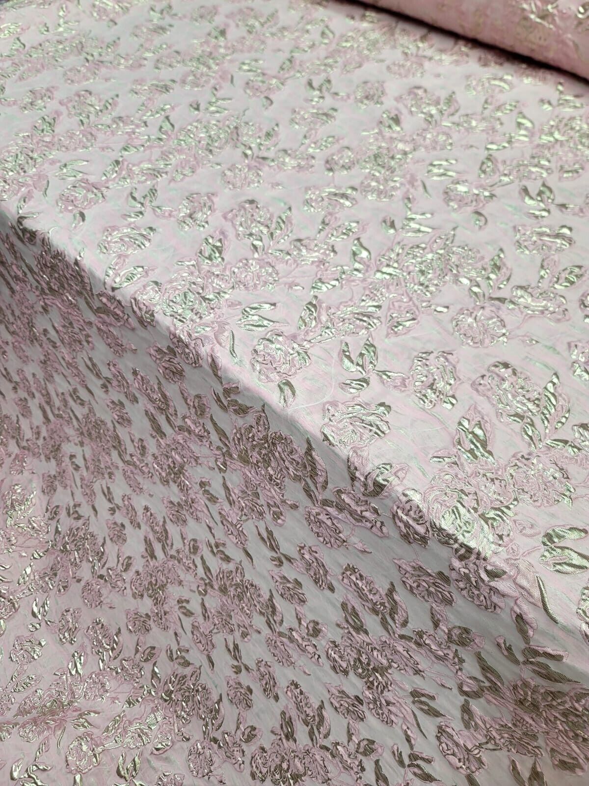 Rose Pink Gold Metallic Brocade Fabric 60” Width Sold By The Yard Clear Organza
