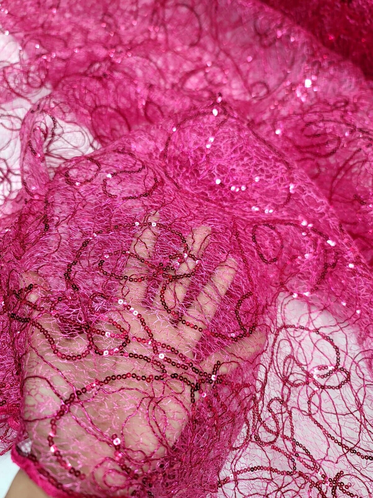Spider Webs Fuchsia Sequins Fabric By The Yard
