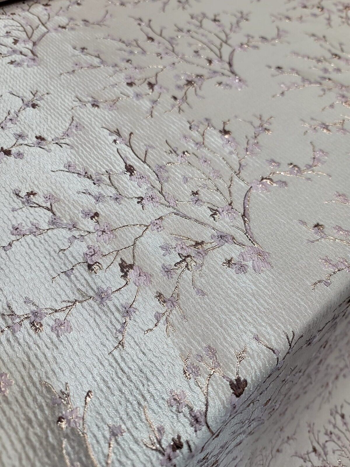 Metallic Floral Brocade Fabric 60" Sold By Yard Small Pink Flowers Beige Brocade