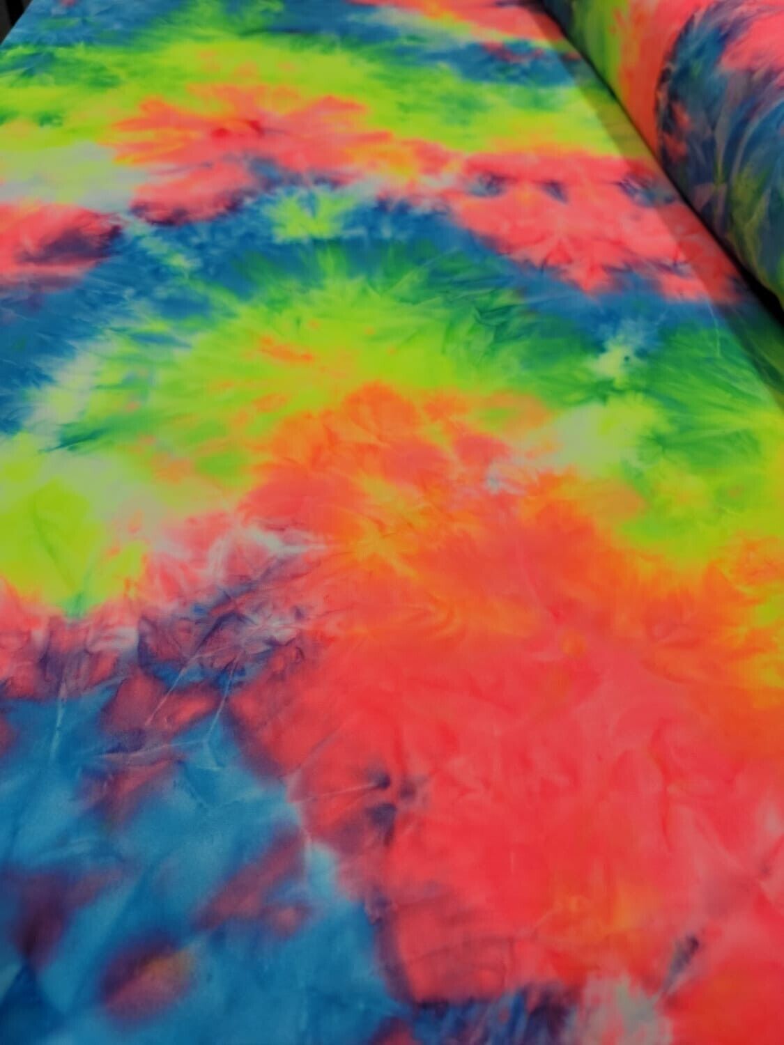 Multicolor Spandex Fabric - Sold by the Yard - Neon Tie Dye Yellow Blue Coral