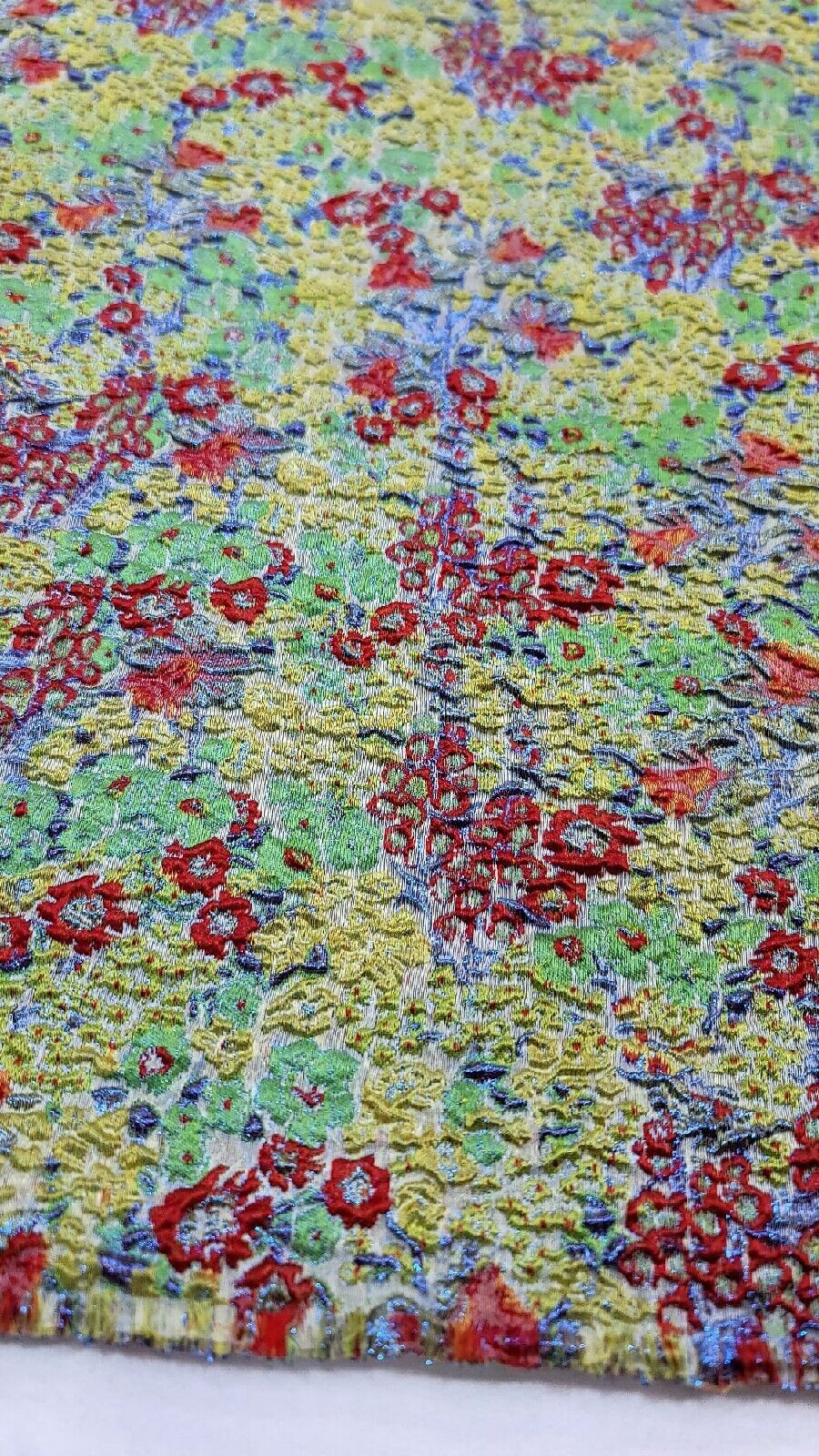 Green Brocade Red Blue Floral Jacquard Fabric - Sold By The Yard - Floral Embossed Prom Fabric (50” Width)
