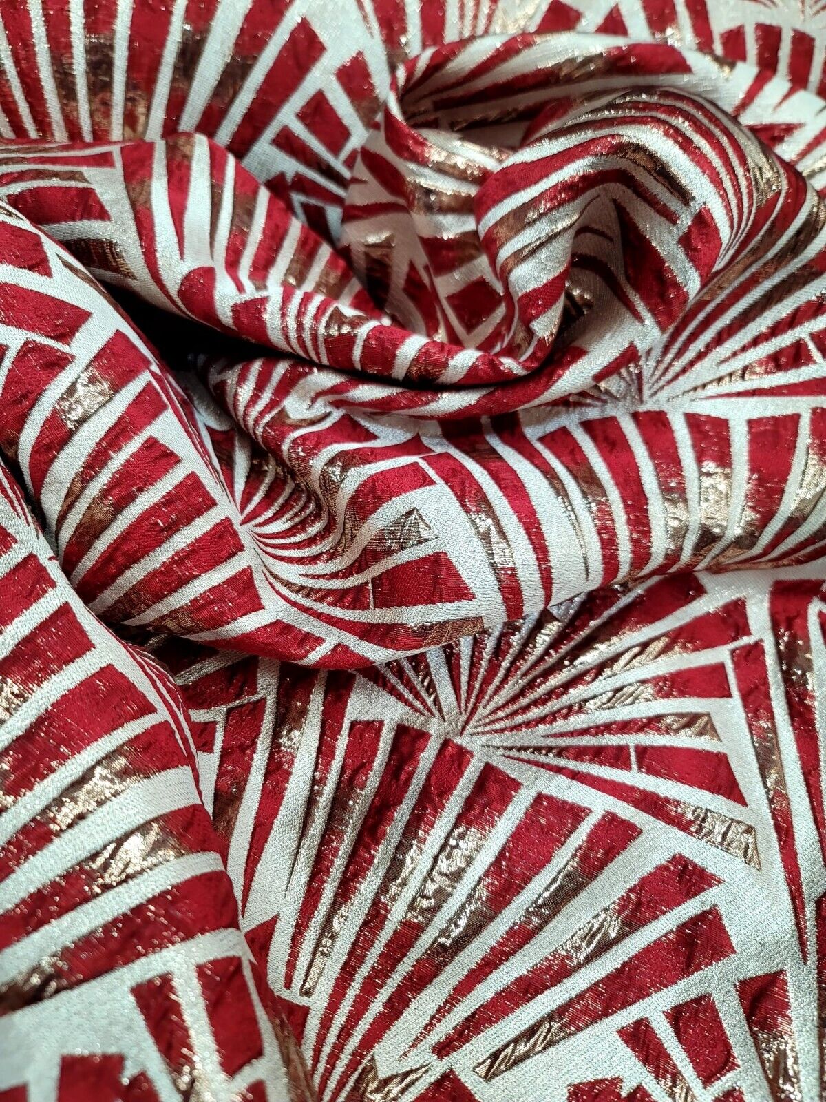 "Geometric Pattern Metallic Brocade Fabric by the Yard - Ideal for Elegant Creations - Available in Multiple Stunning Color Combinations