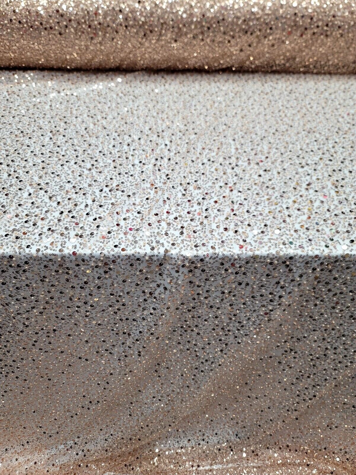 Rose Gold Sequins Beaded Embroidered Stretch Lace Fabric By The Yard - Perfect for Prom Dresses