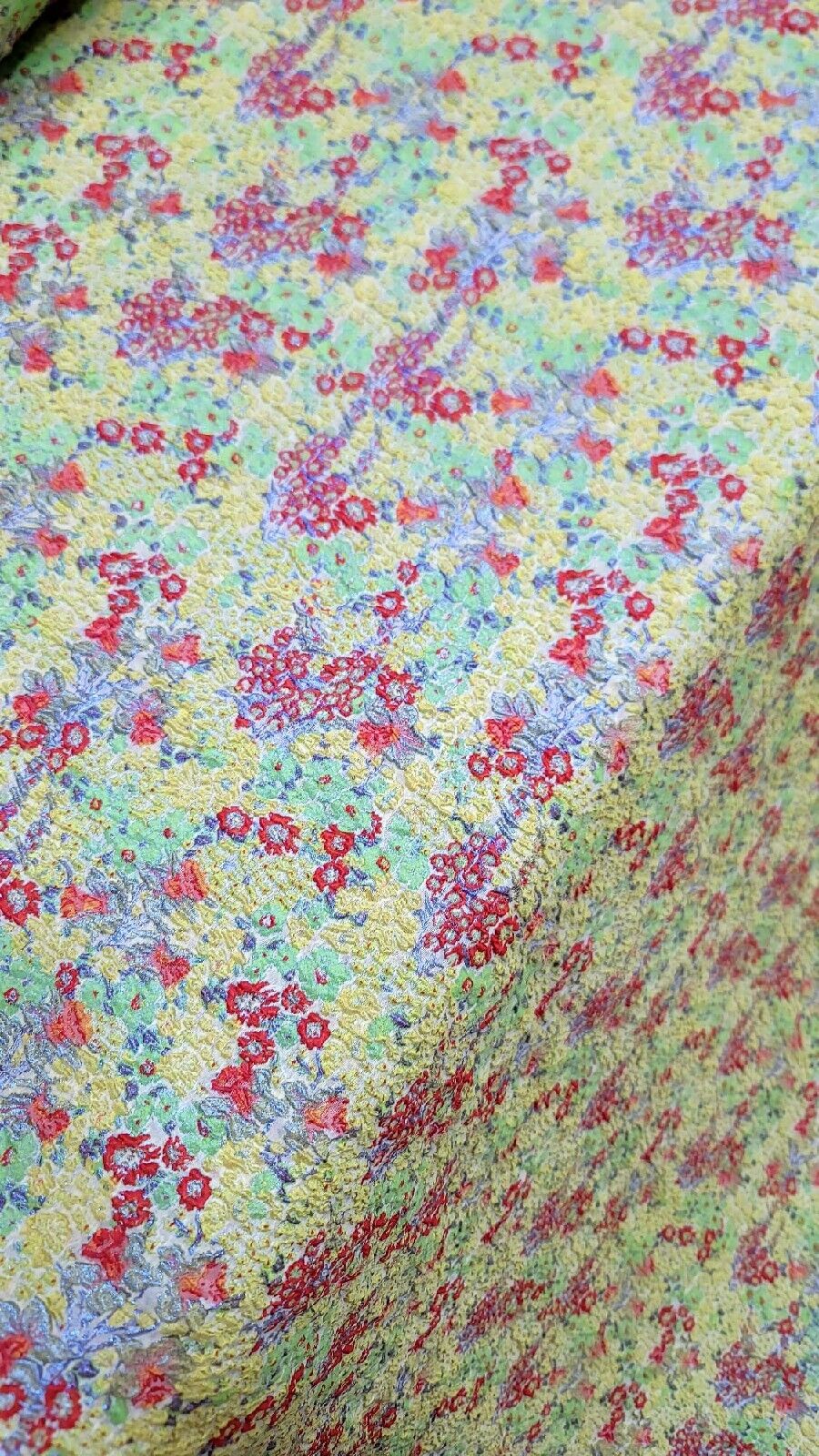 Green Brocade Red Blue Floral Jacquard Fabric - Sold By The Yard - Floral Embossed Prom Fabric (50” Width)
